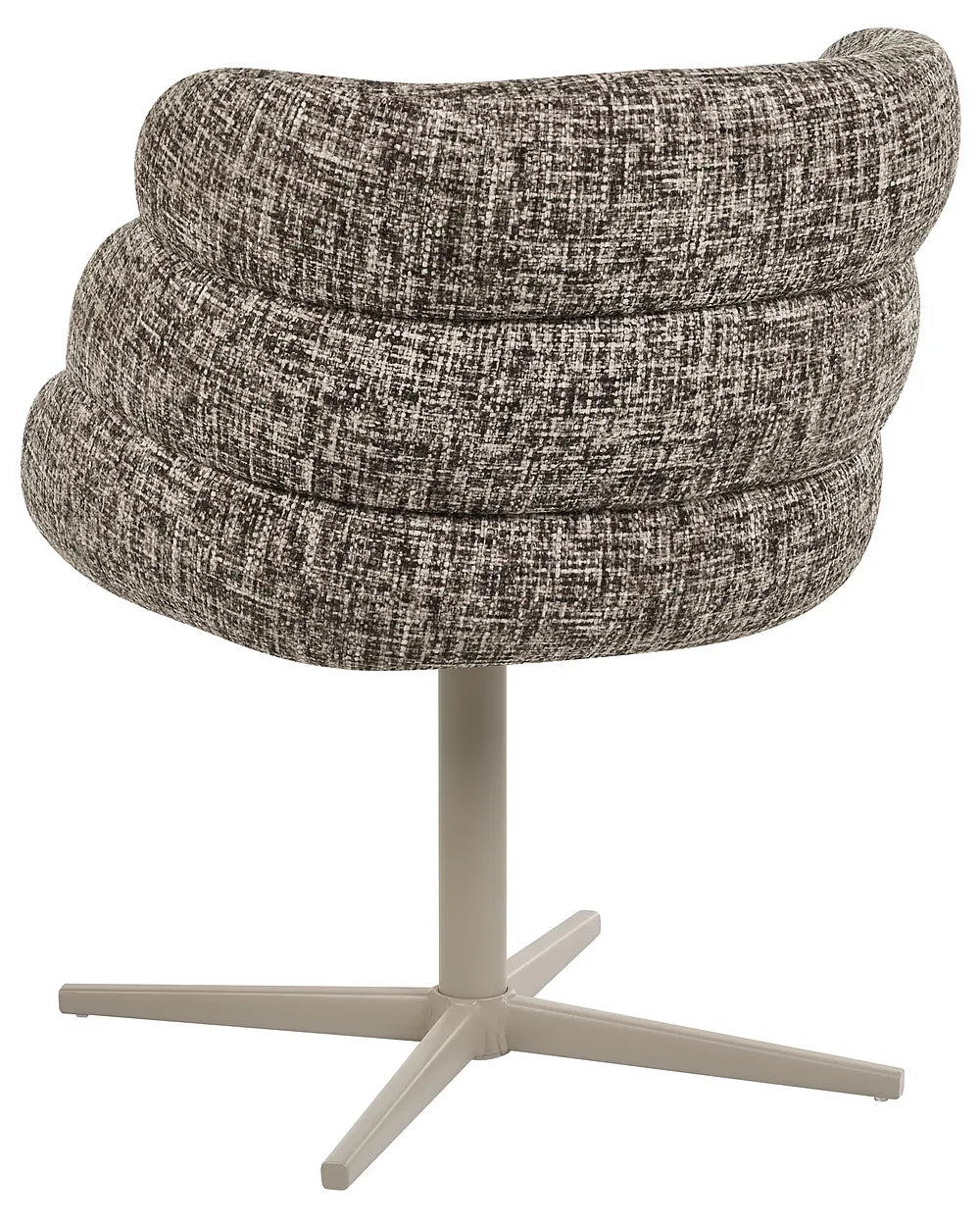 A modern swivel chair with a textured, ribbed boucle-style upholstered seat and a light gray four-star pedestal base, shown against a plain white background.
