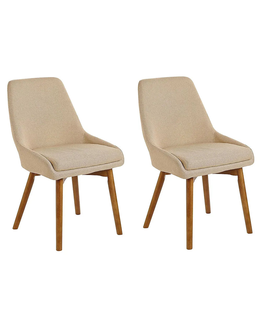 Set of 2 beige fabric dining chairs