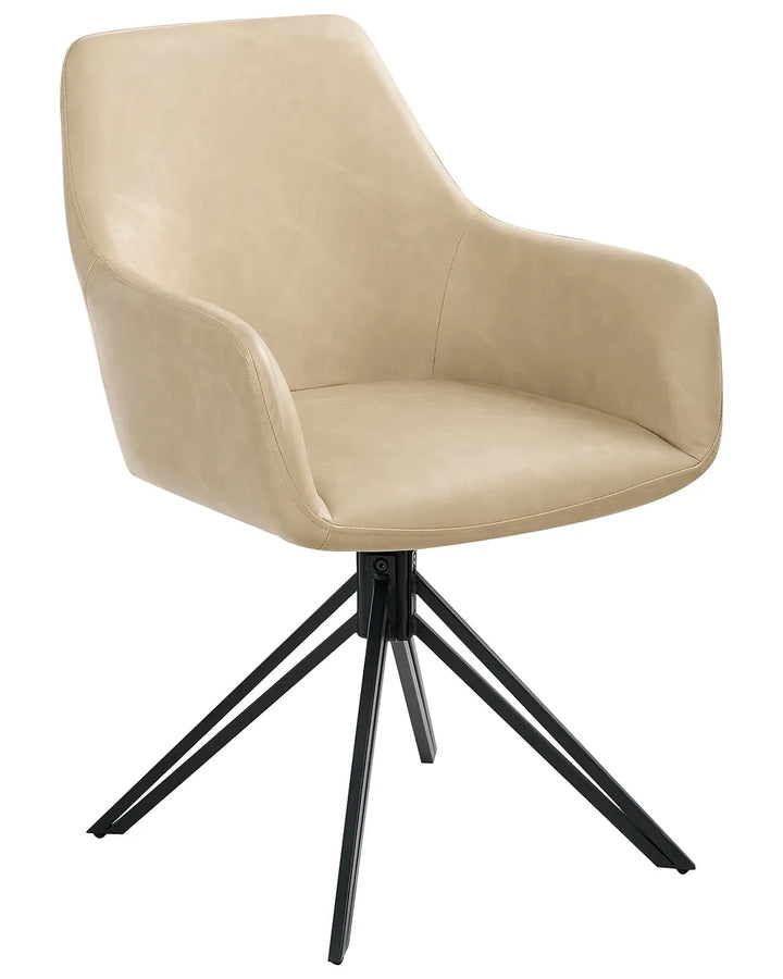 Beige chair with black metal base on a white background