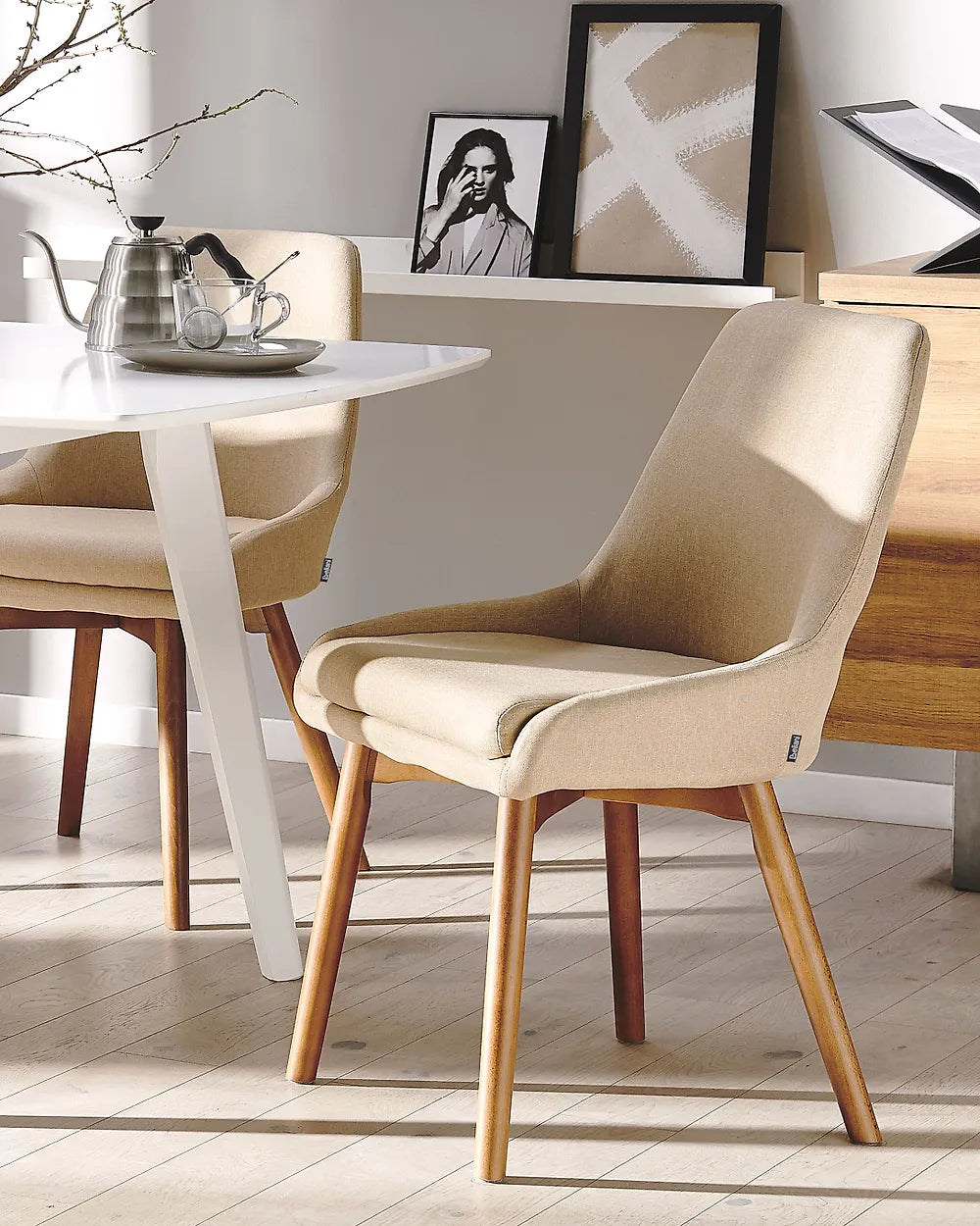 Set of 2 Dining Chairs Fabric Beige Vive