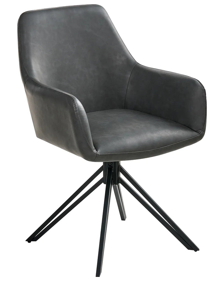 Black faux leather dining chairs with padded seats