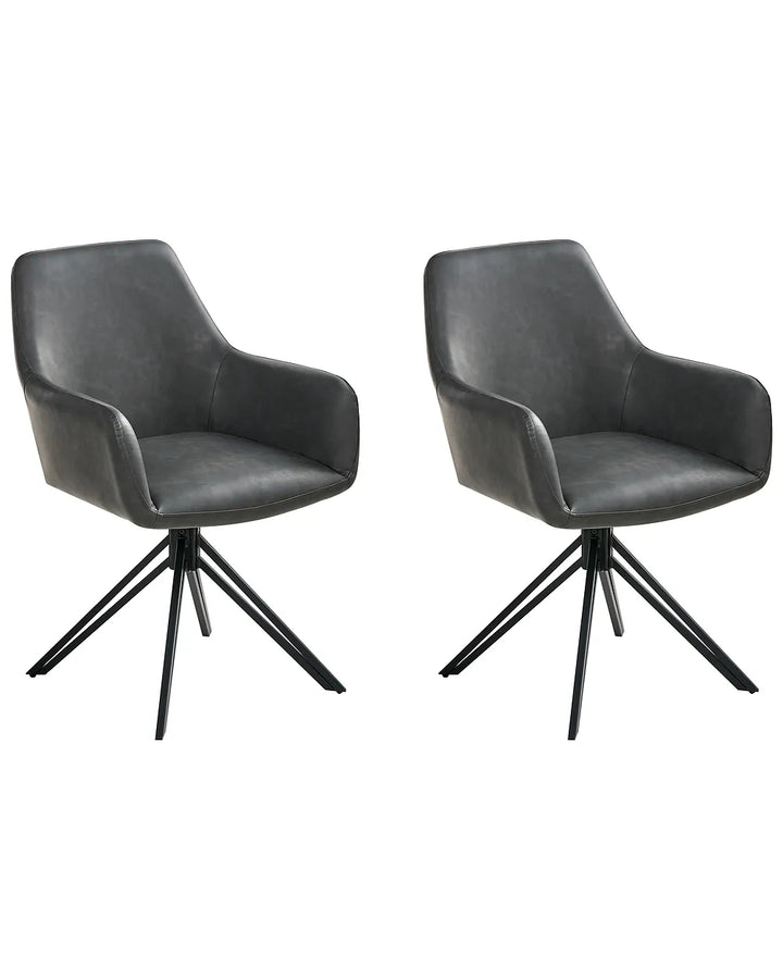 Set of 2 black faux leather dining chairs