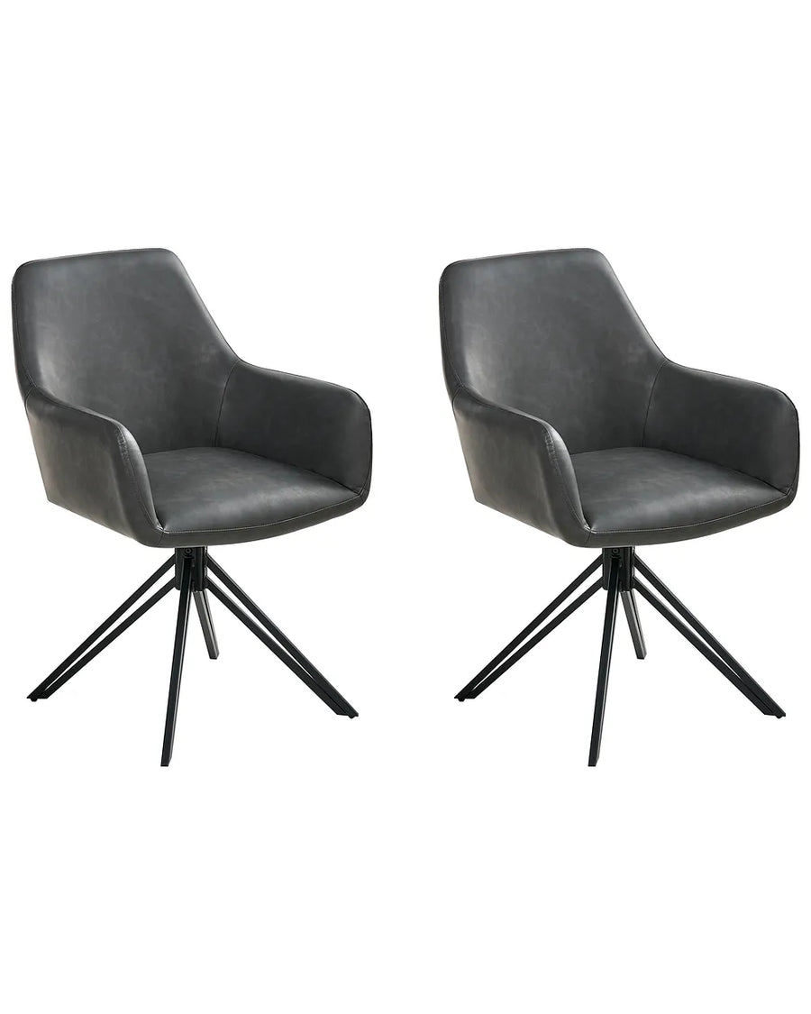 Set of 2 black faux leather dining chairs