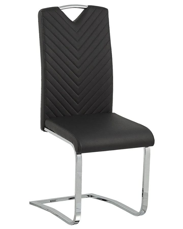 Pair of black leather-look dining chairs with backrests
