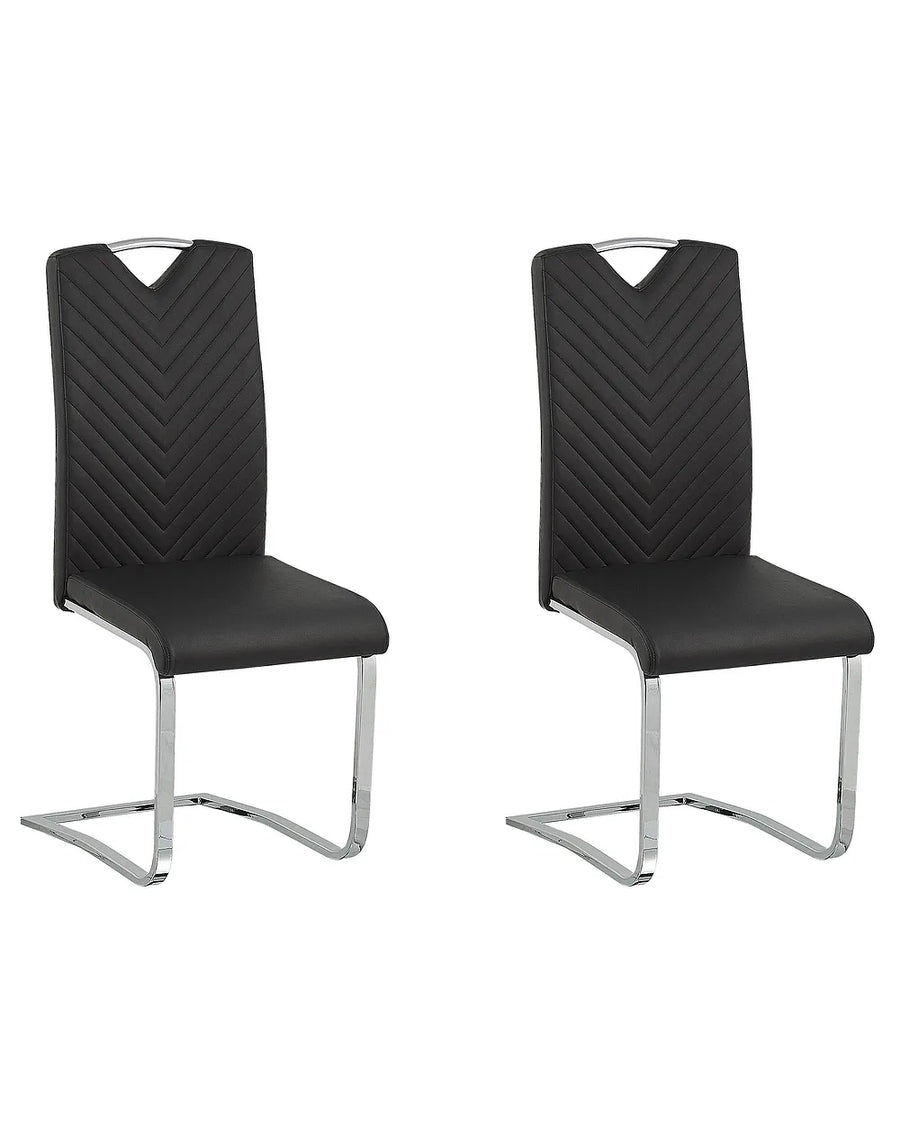 Set of 2 black faux leather dining chairs