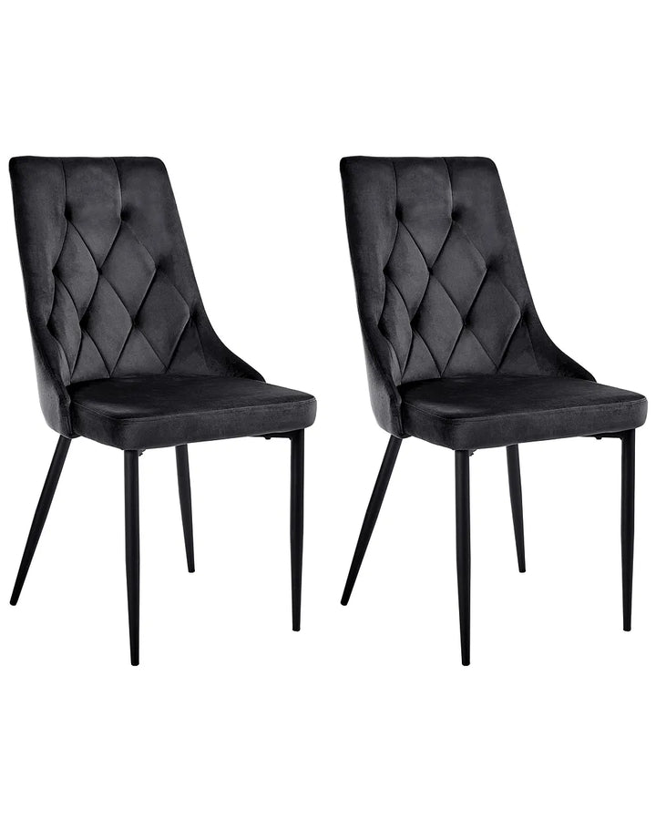 Set of 2 black velvet dining chairs