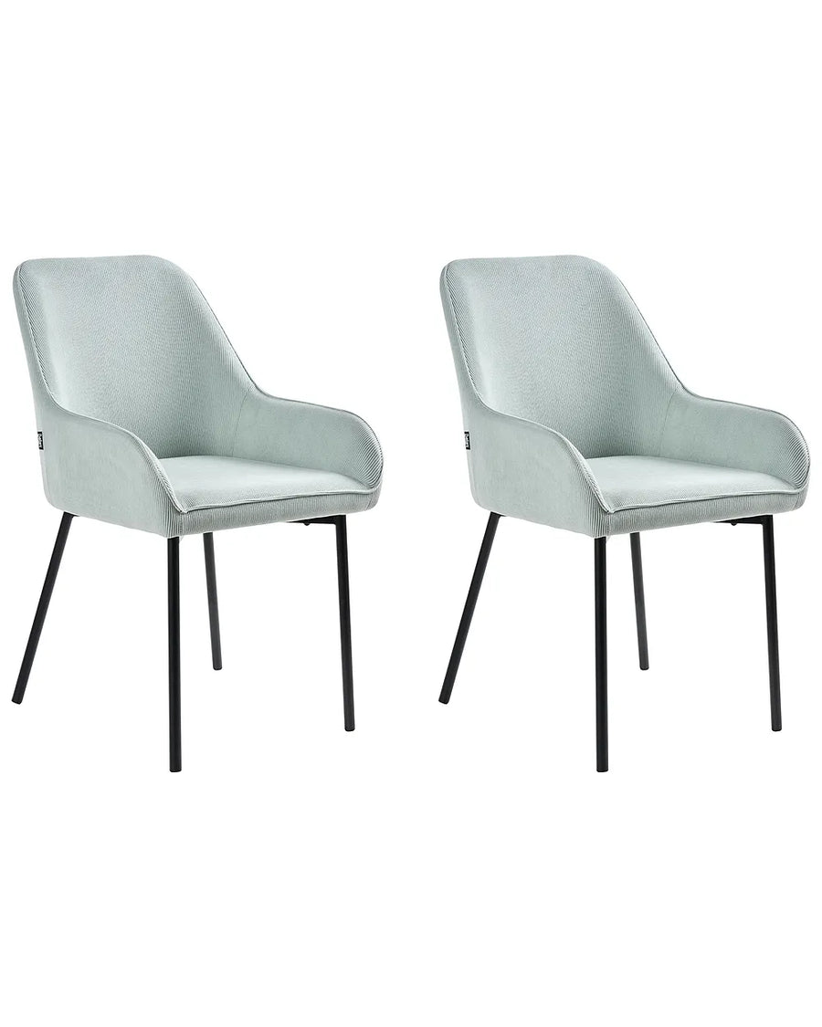 Set of 2 mint green corduroy dining chairs