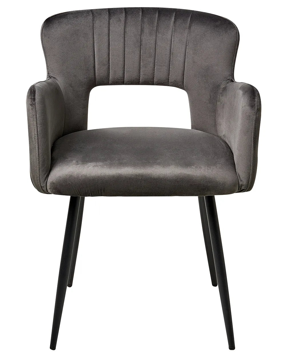 Dark grey velvet chairs with elegant upholstered backs