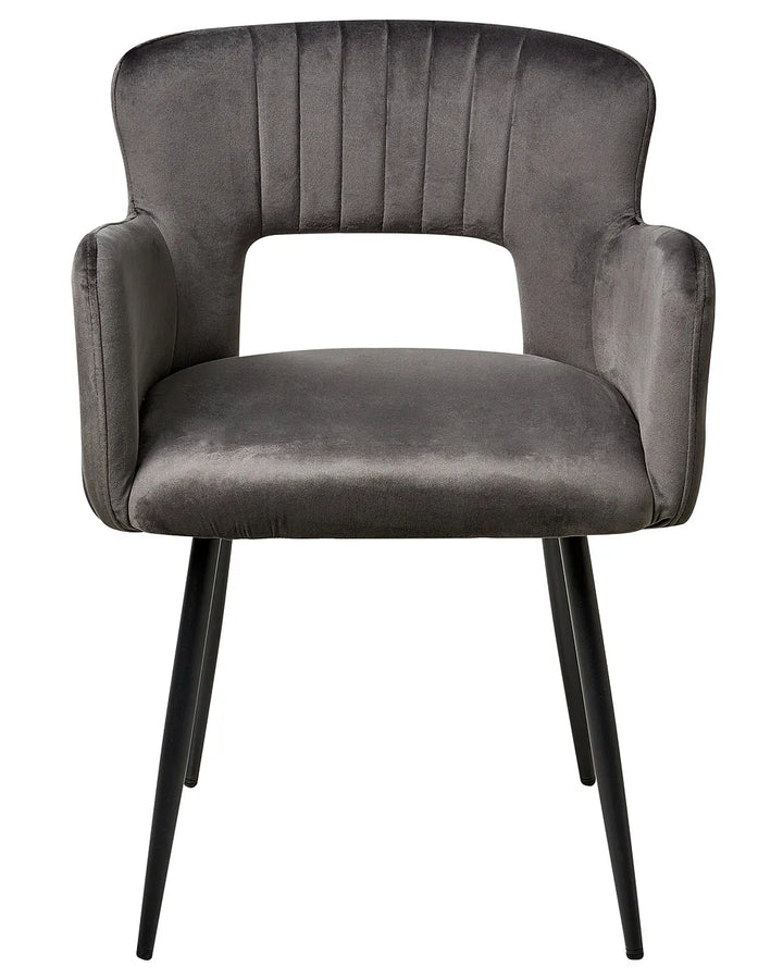 Dark grey velvet chairs with elegant upholstered backs
