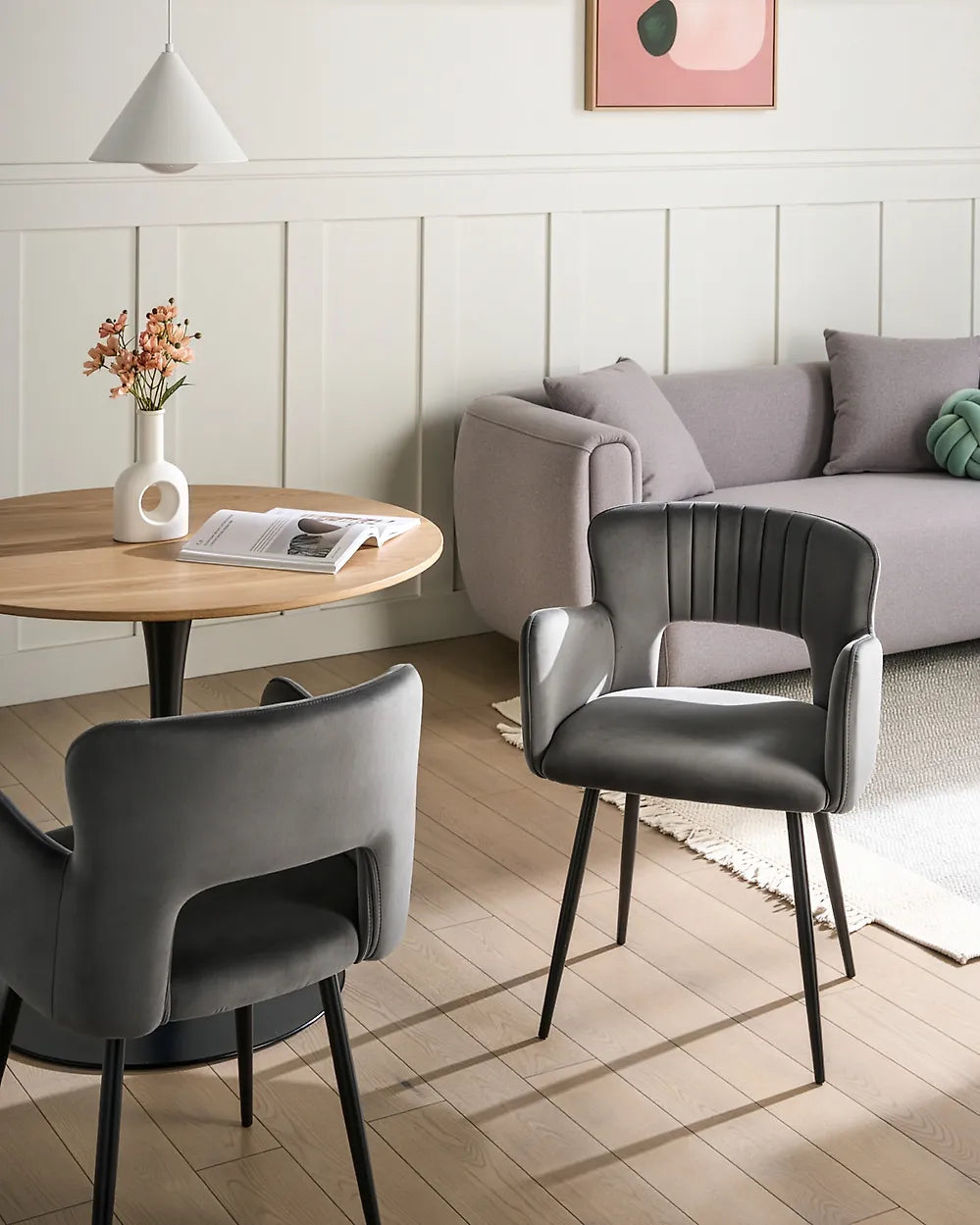 Pair of modern dark grey dining chairs