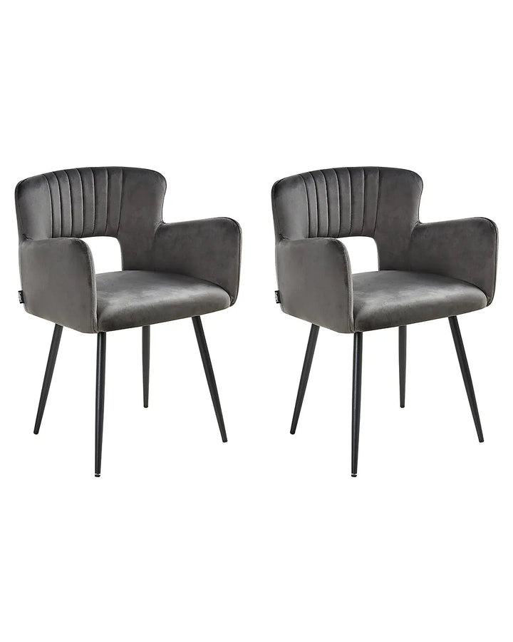 Set of 2 dark grey velvet dining chairs