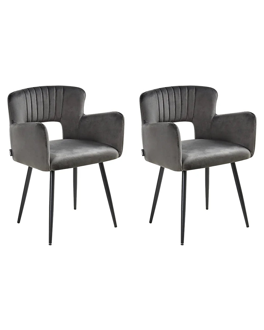 Set of 2 dark grey velvet dining chairs