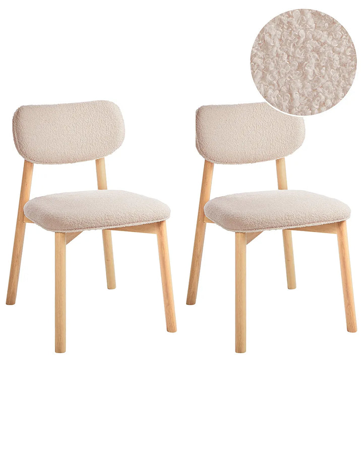 Set of 2 Dining Chairs Boucle Light Brown/ Light Beige Vea