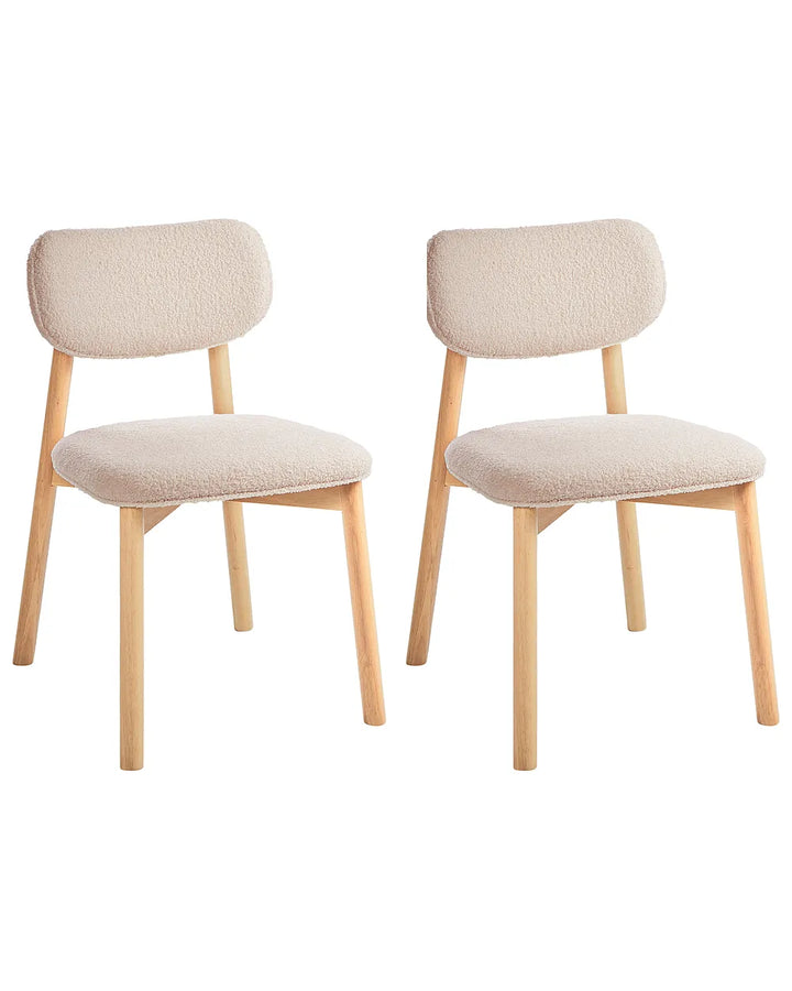 Set of 2 light brown and beige wooden dining chairs