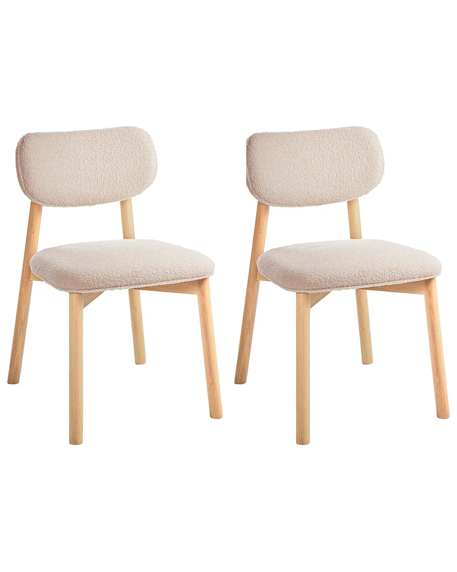 Set of 2 light brown and beige wooden dining chairs