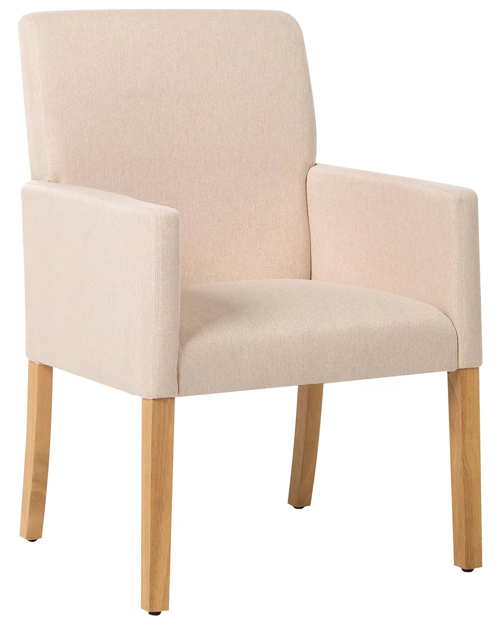 Beige armchair with wooden legs on a white background