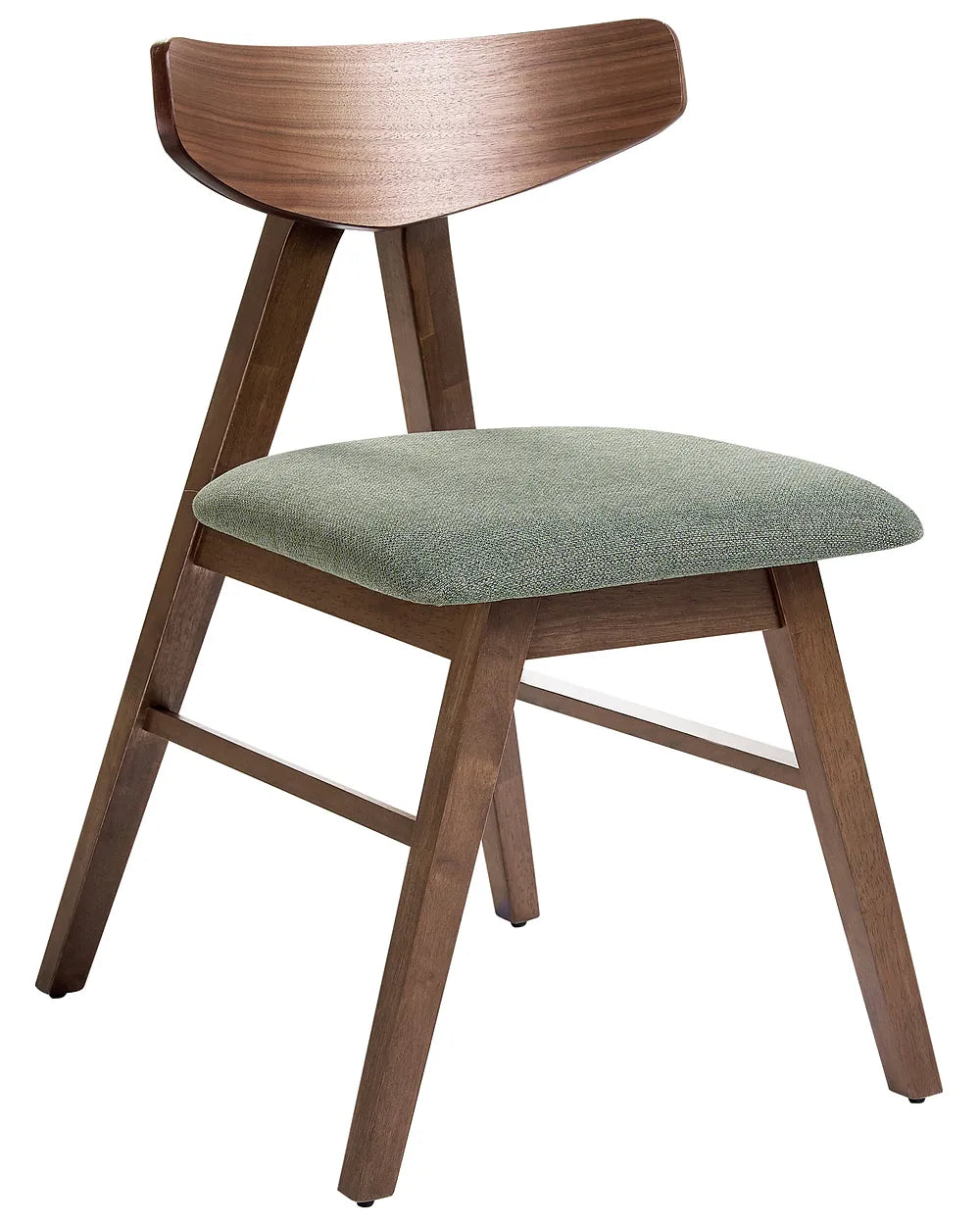 Wooden chair with a green cushion on a white background