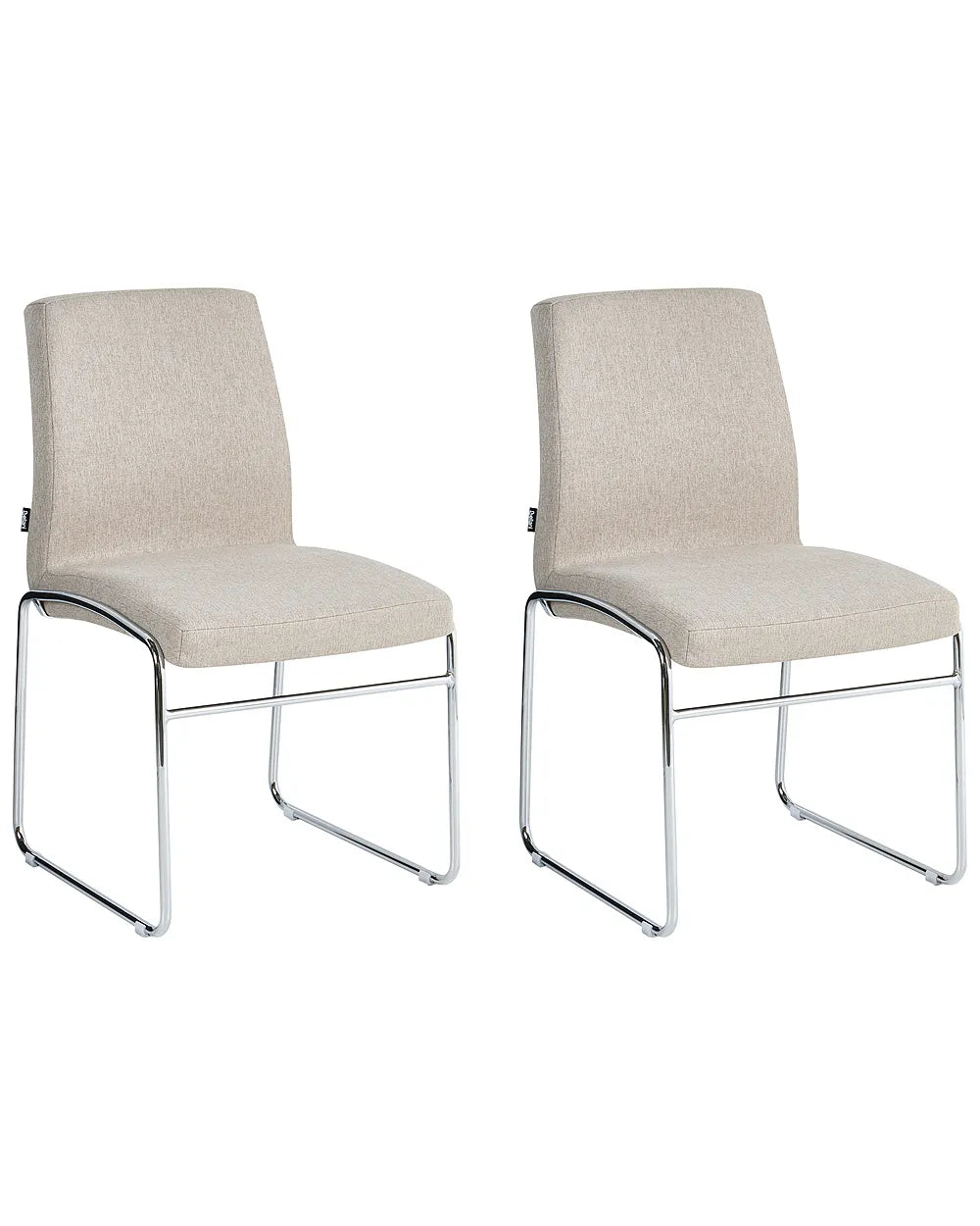 Two beige upholstered chairs with chrome frames on a white background