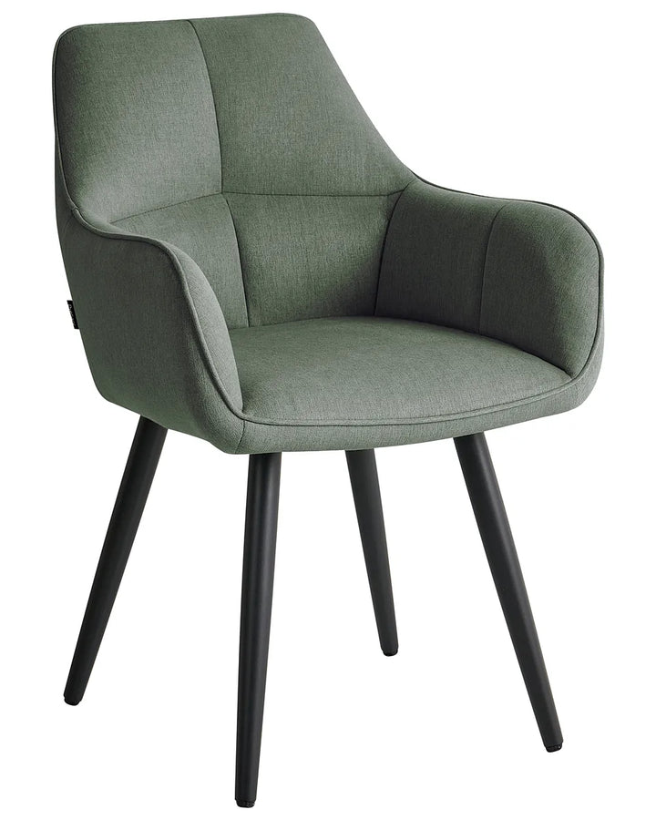 Green armchair with black legs on a white background