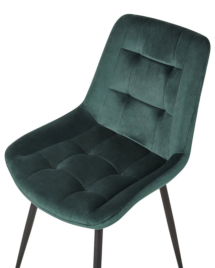 Set of 2 Dining Chairs  Velvet Dark Green Flora