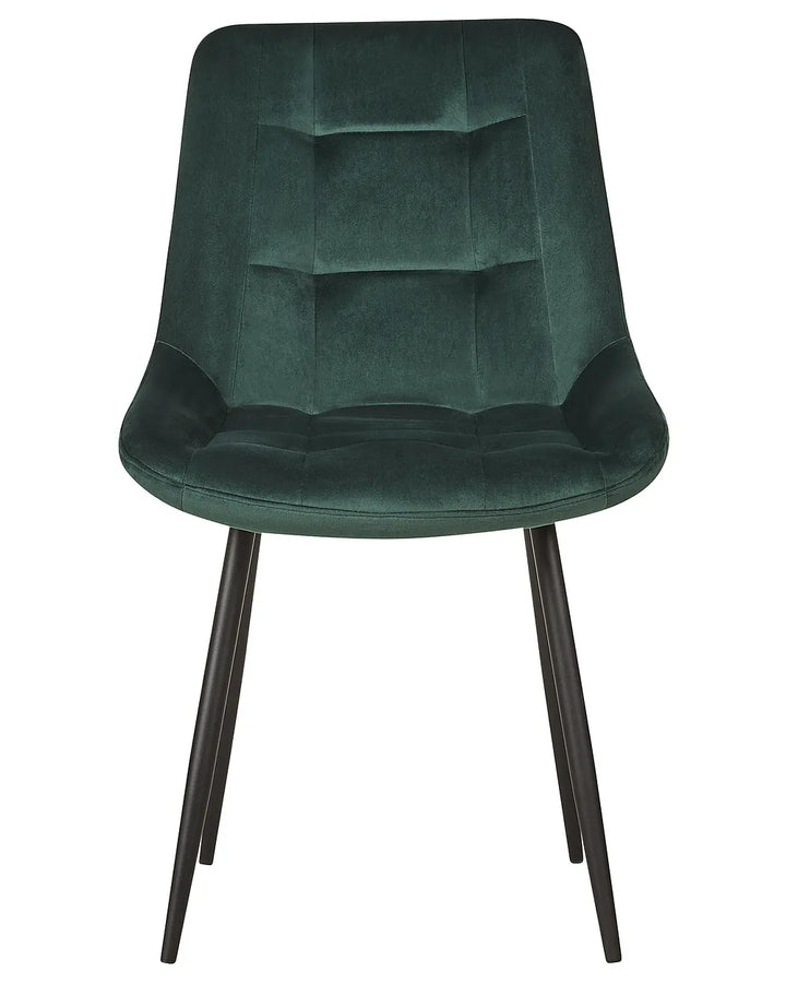 Dark green velvet dining chairs with upholstered seats