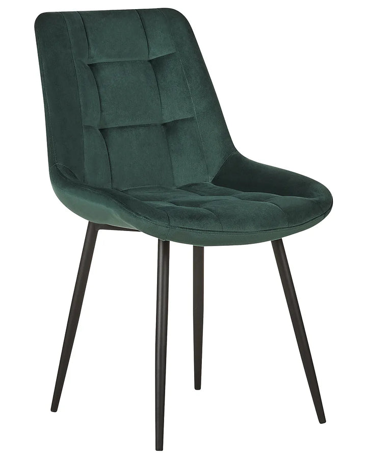 Dark green velvet dining chairs with upholstered seats