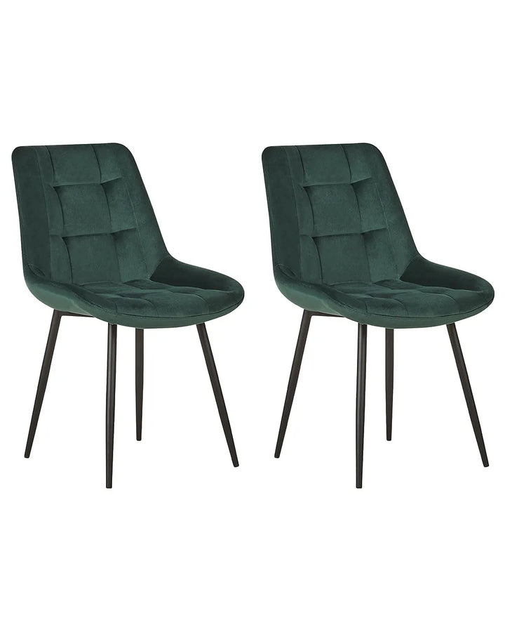 Set of 2 dark green velvet dining chairs