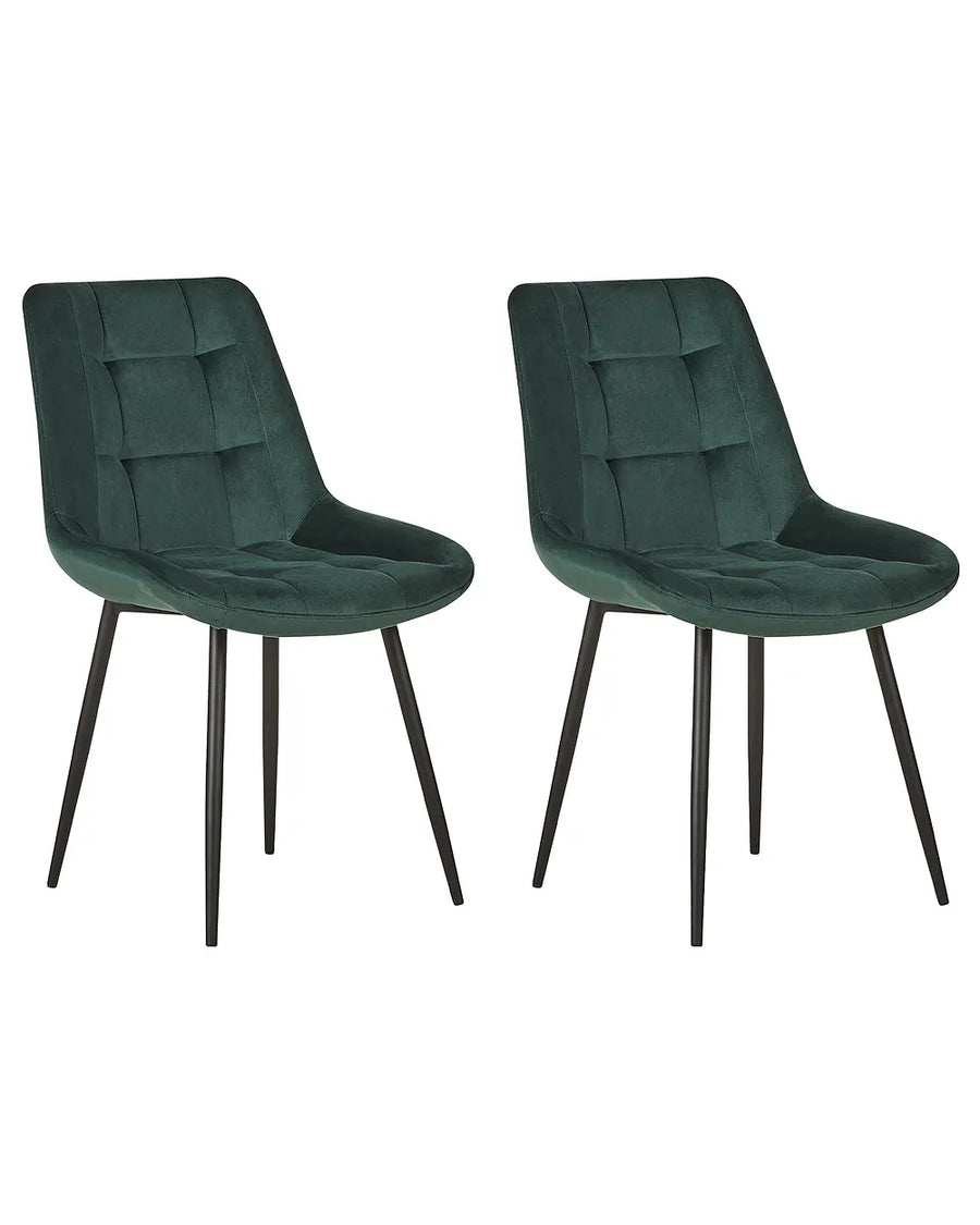 Set of 2 dark green velvet dining chairs
