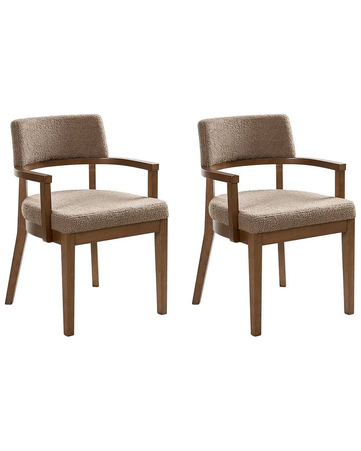 Two brown chairs with armrests on a white background