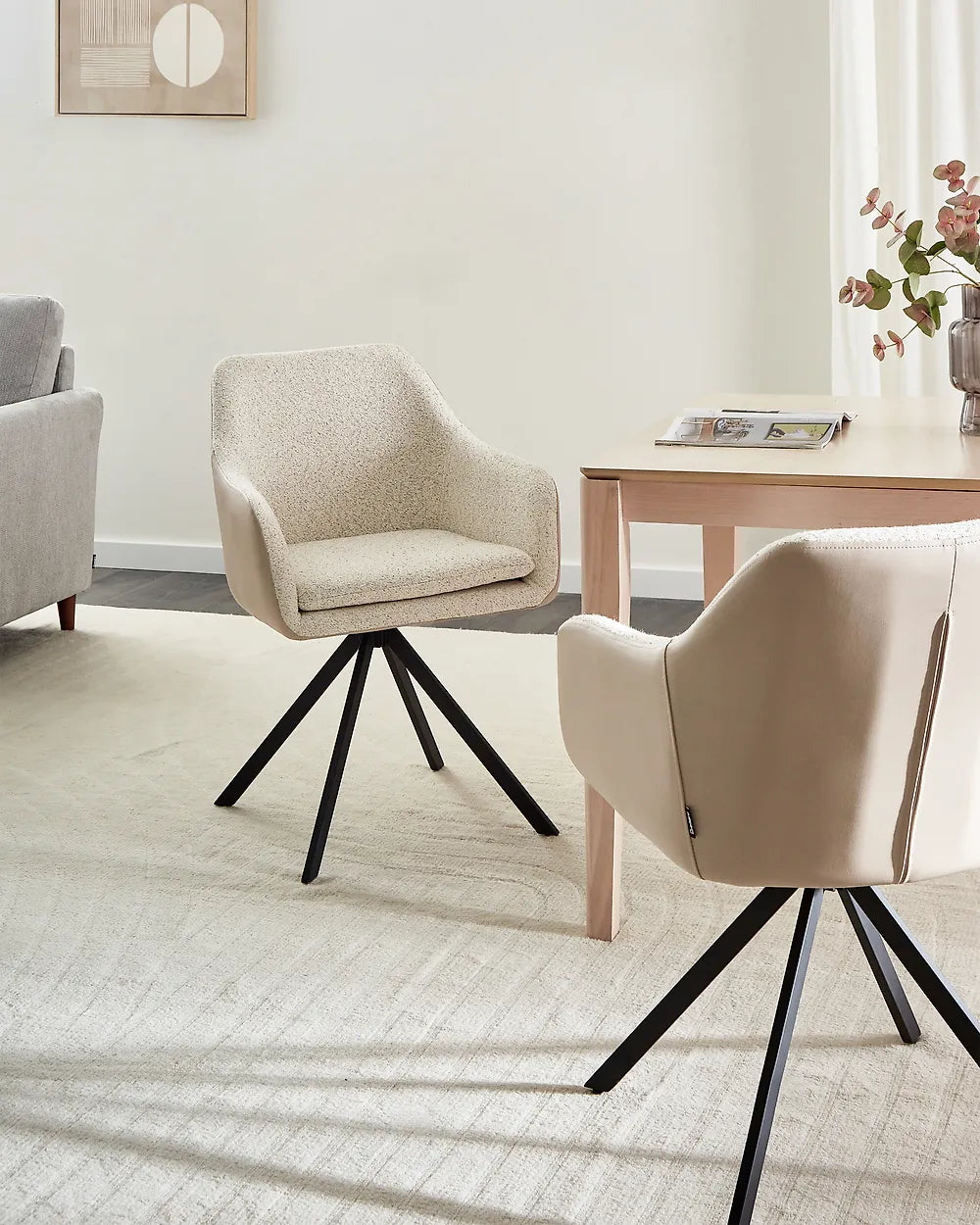 Set of 2 Dining Chairs Boucle Light Beige Roan