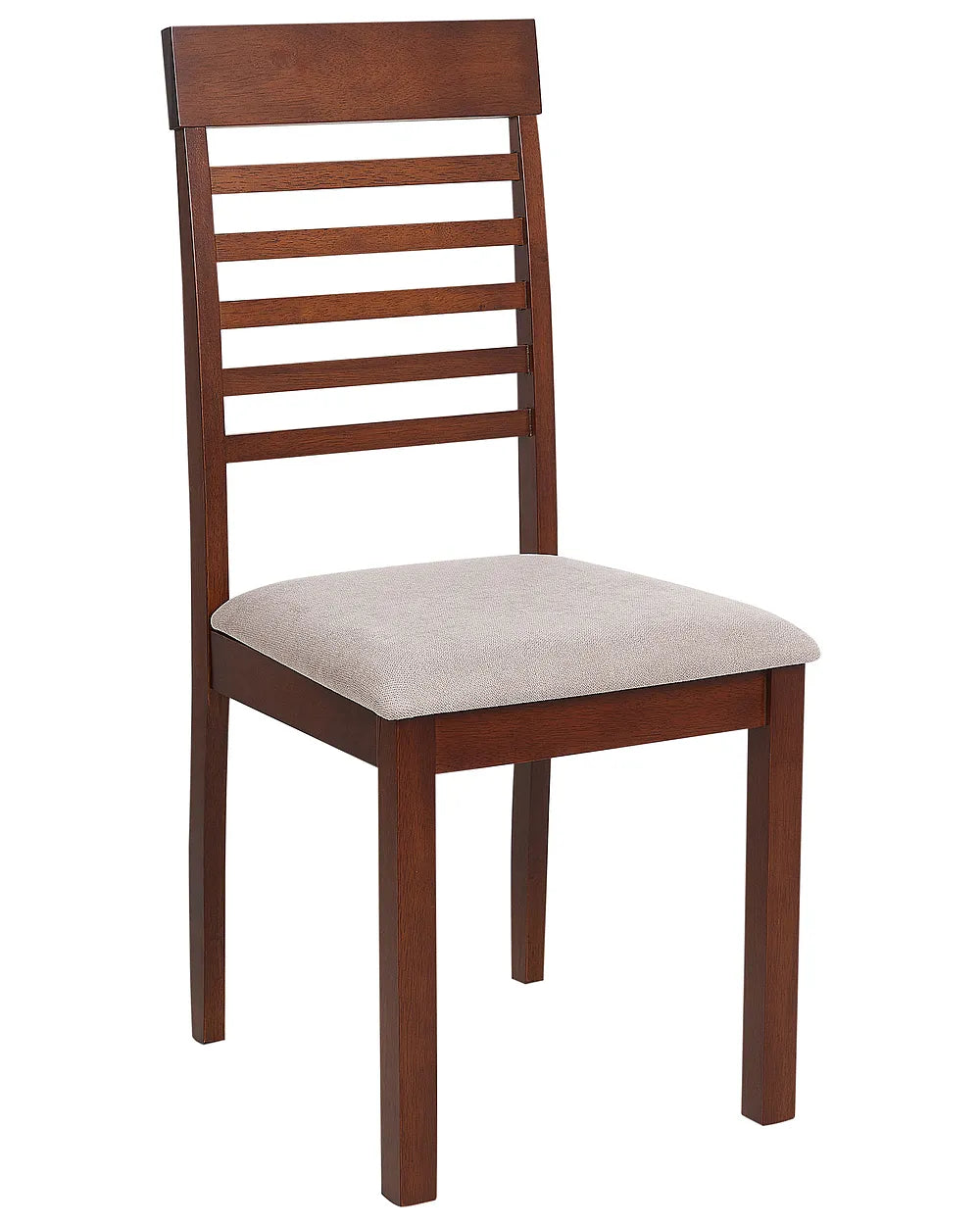 Wooden chair with a beige cushion on a white background