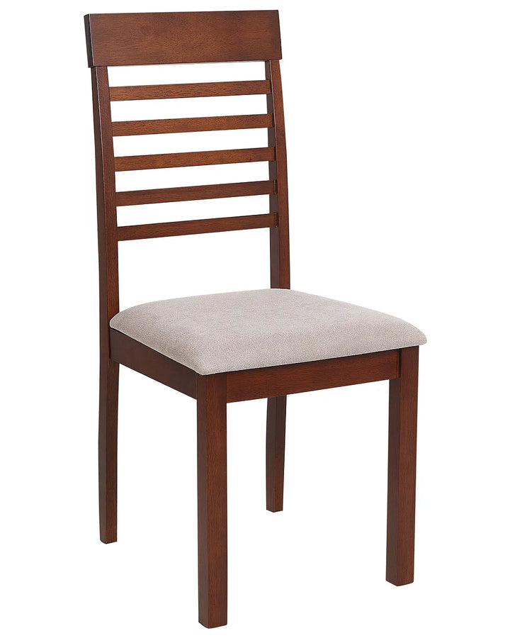 Wooden chair with a beige cushion on a white background
