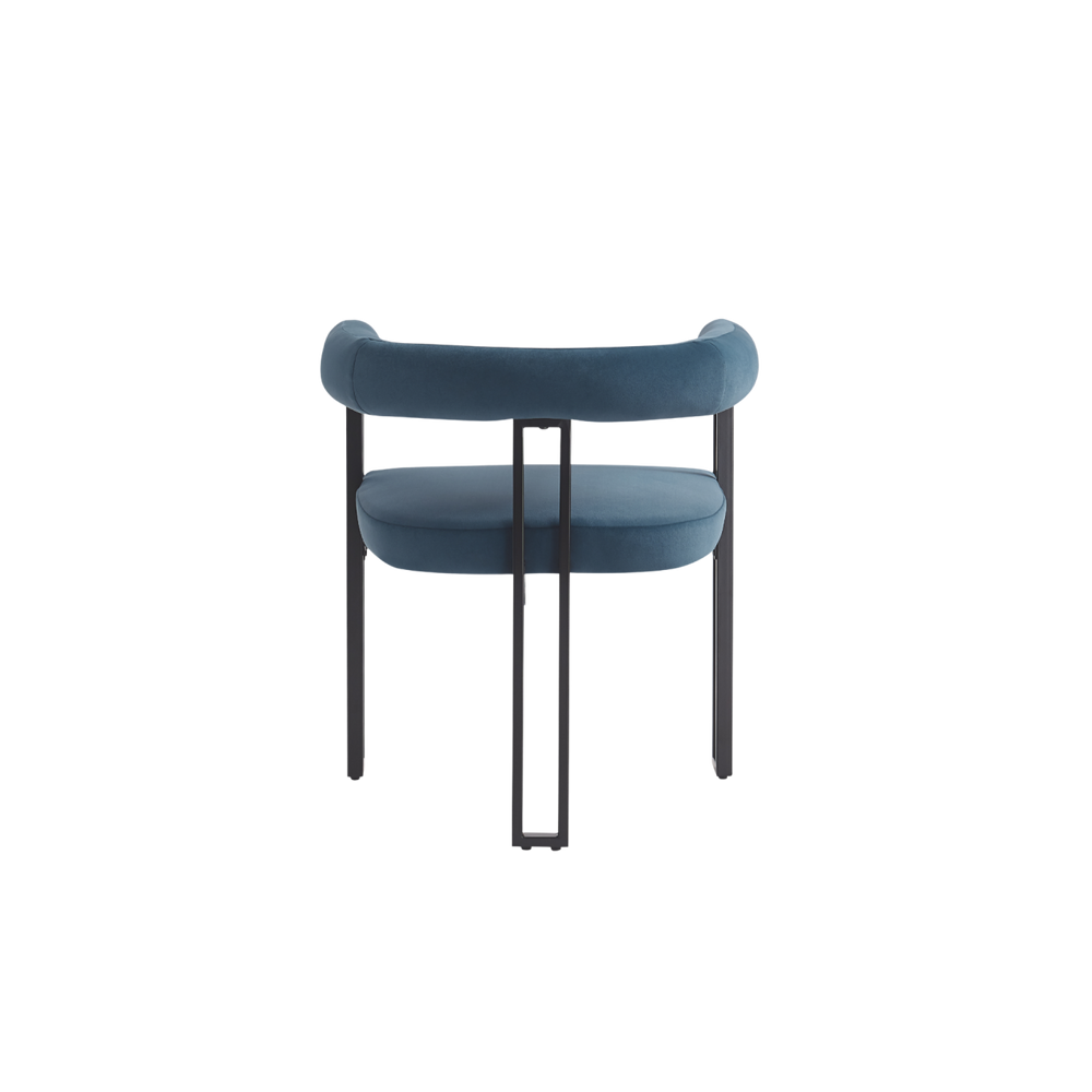 Blue chair with black metal legs on a white background