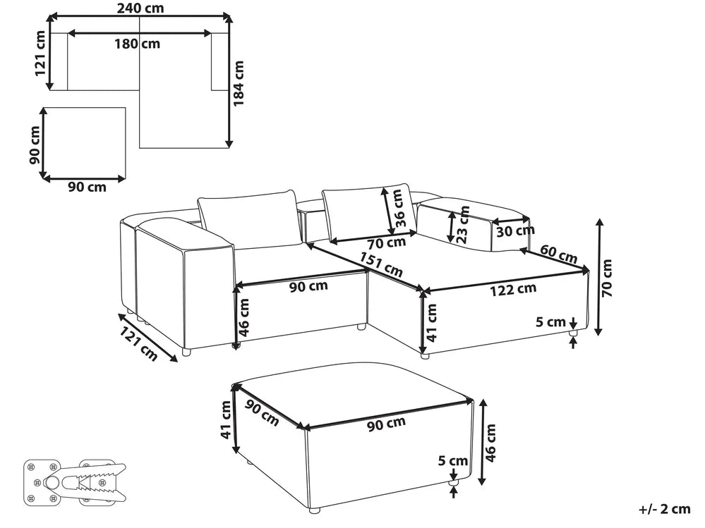 Modular Corner Sofa 3 Seater Grey with Ottoman Left Hand Nova