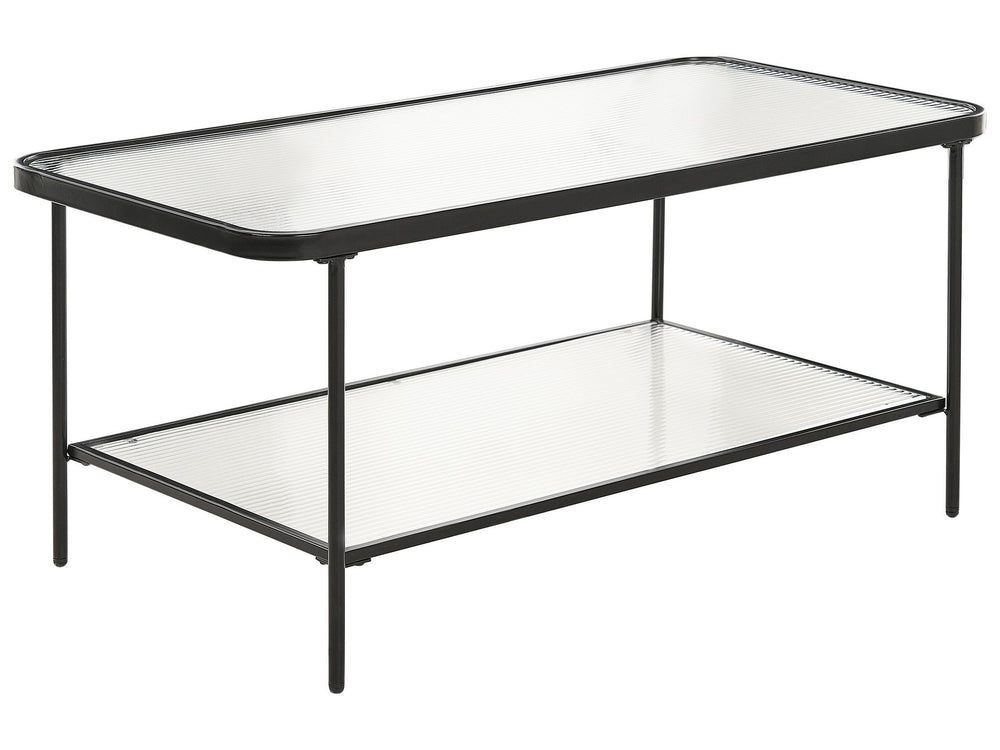 Glass Top Coffee Table with Shelf Black BLAIR