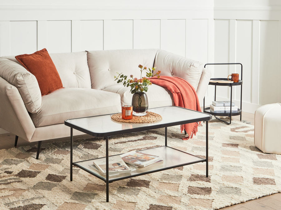 Glass Top Coffee Table with Shelf Black BLAIR