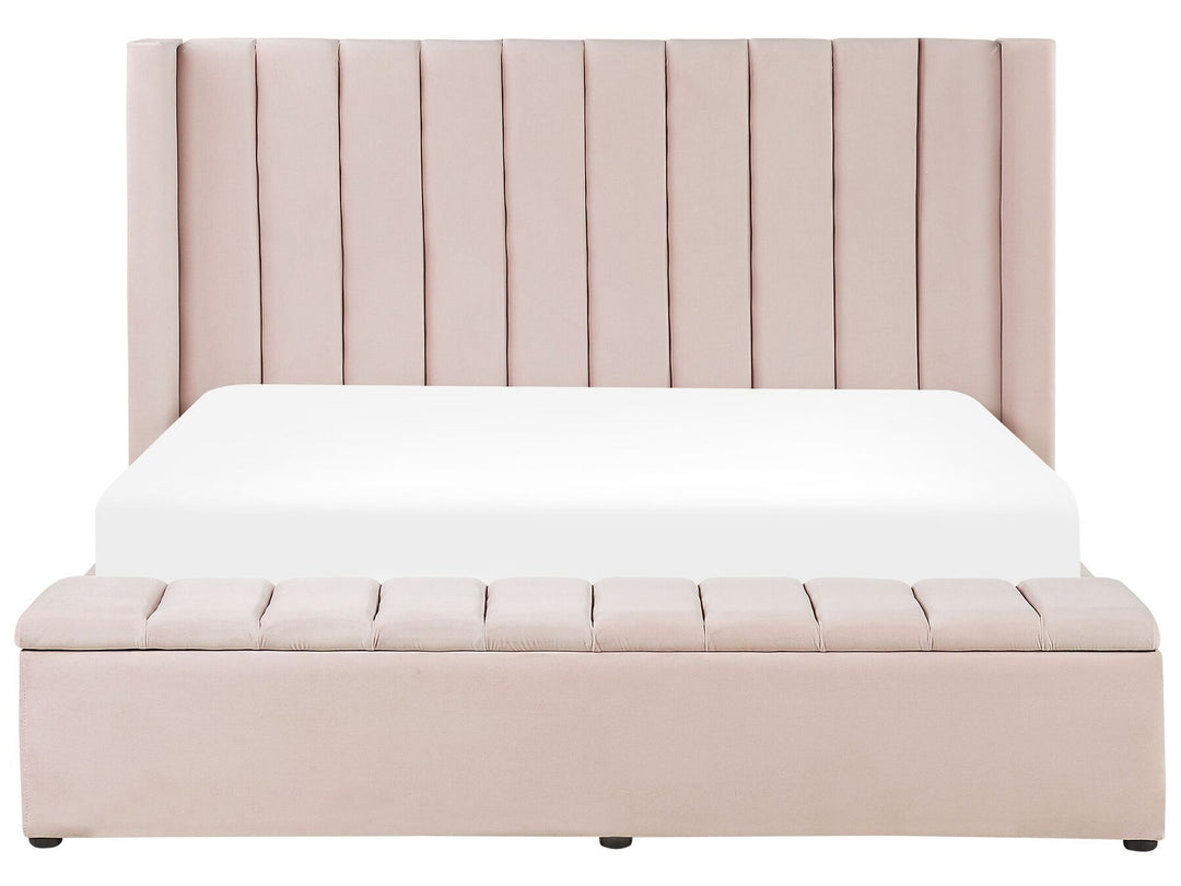 Velvet EU Super King Size Bed with Storage Bench Pastel Pink Noyers