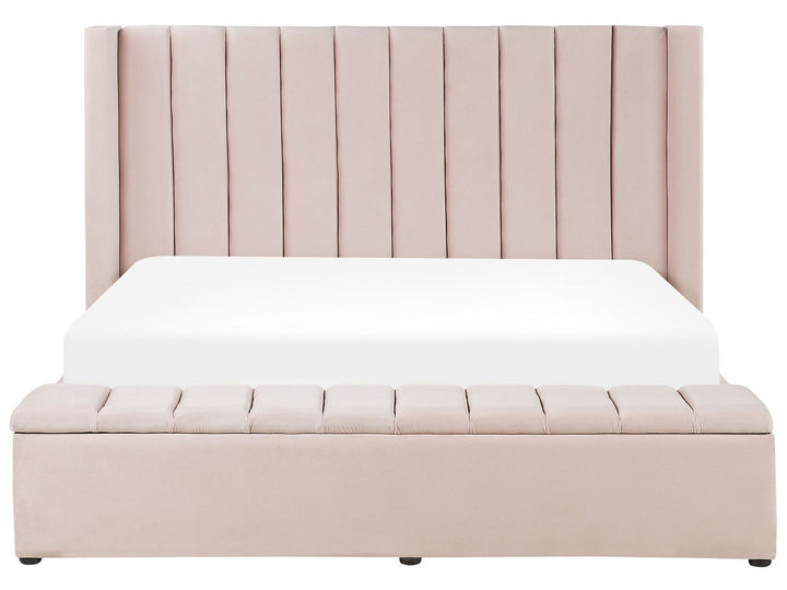 Velvet EU Super King Size Bed with Storage Bench Pastel Pink Noyers