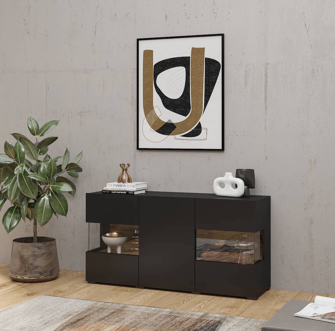 Display Sideboard Cabinet 120cm Black Matt Ava 25