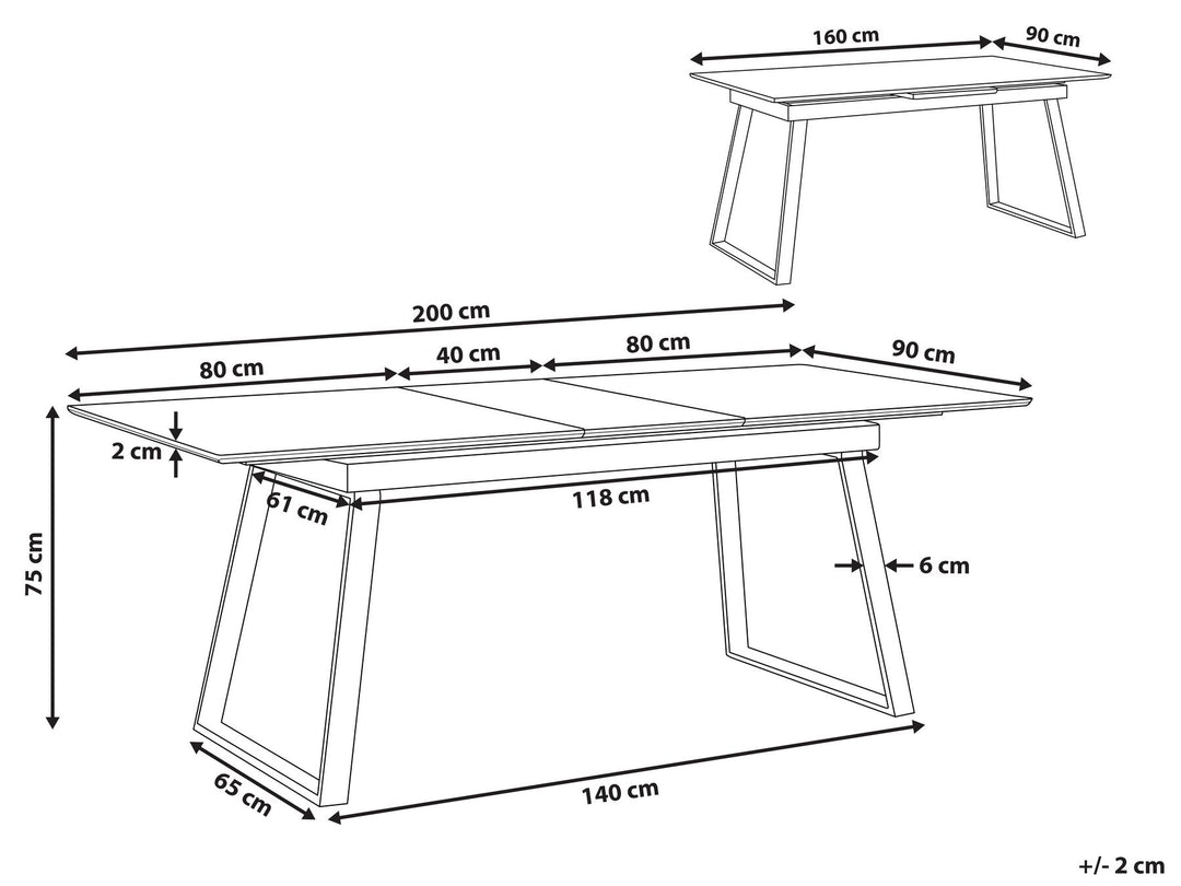 Extending Dining Table 160/200 x 90 cm White Kaluna