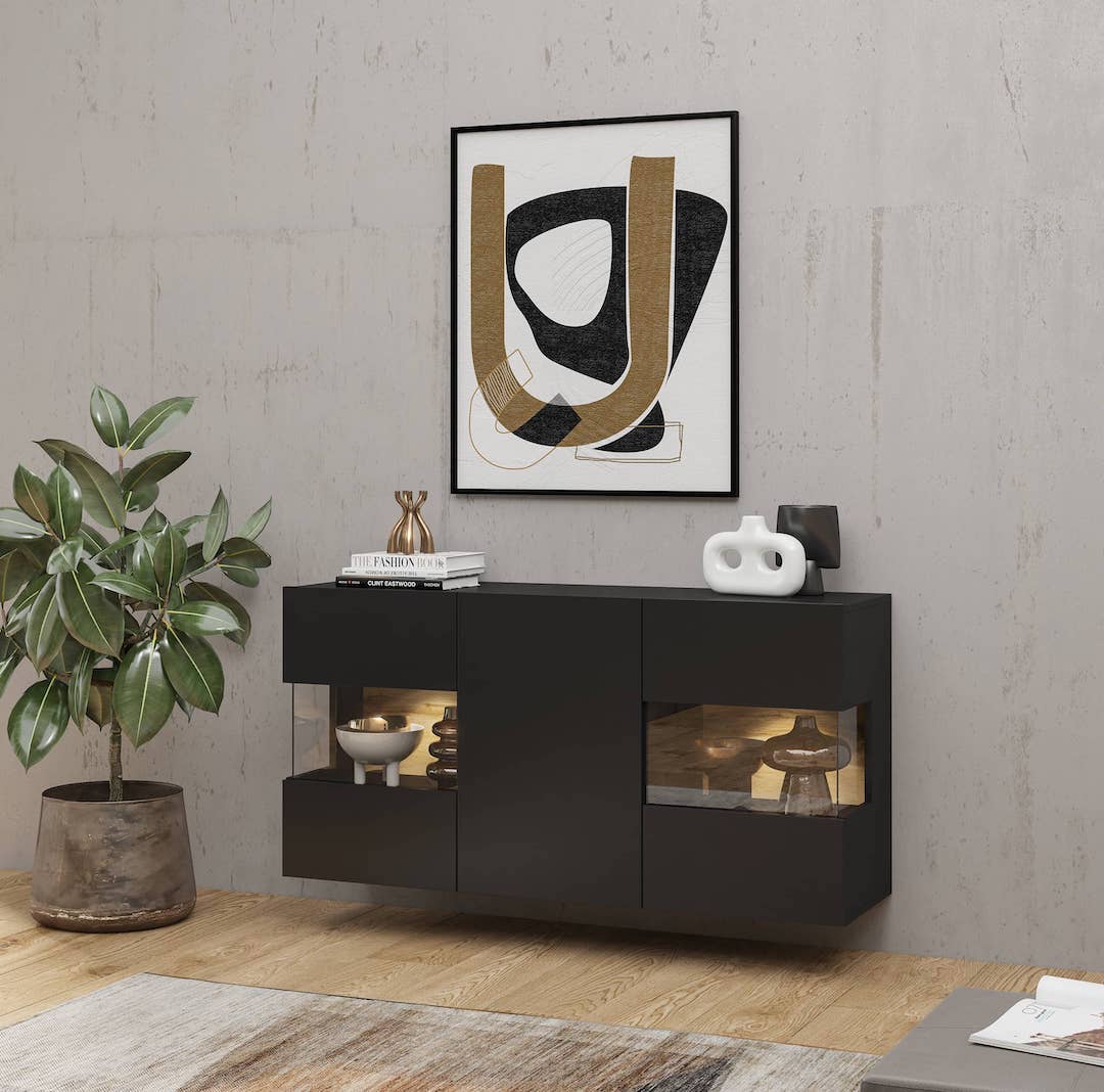 Display Sideboard Cabinet 120cm Black Matt Ava 25