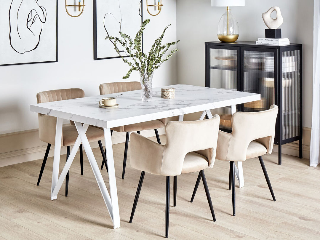 Dining Table 160 x 90 cm Marble Effect White Grieger