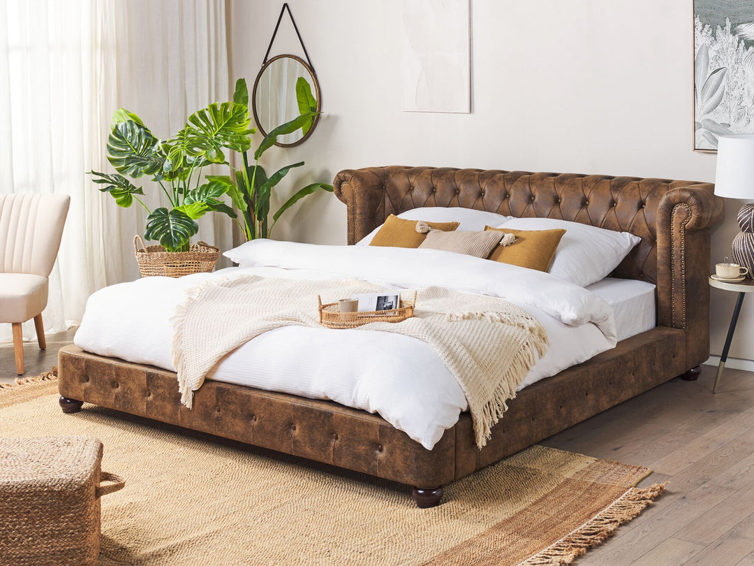 Faux Suede EU Super King Size Bed Brown Cavaillon