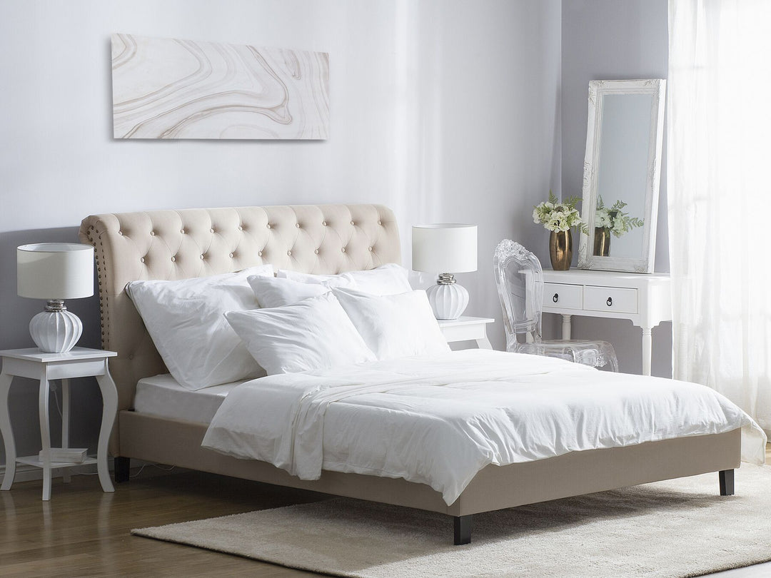 Fabric EU Super King Size Bed Beige Reims