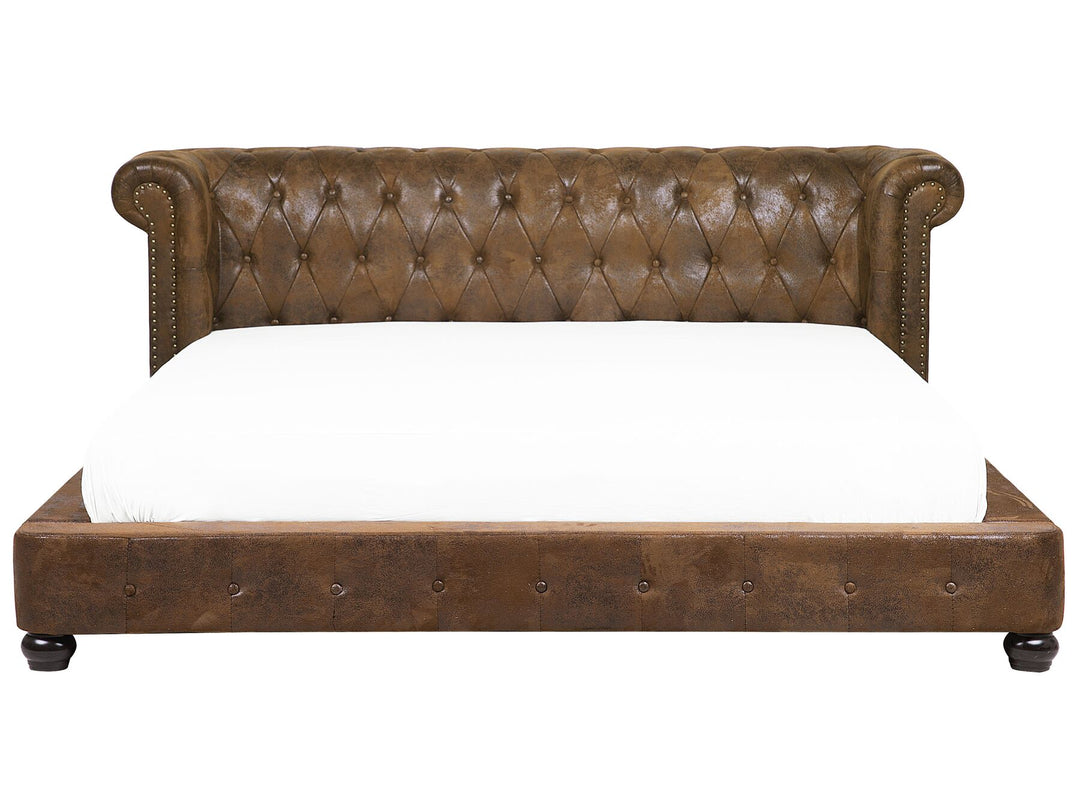 Faux Suede EU Super King Size Bed Brown Cavaillon