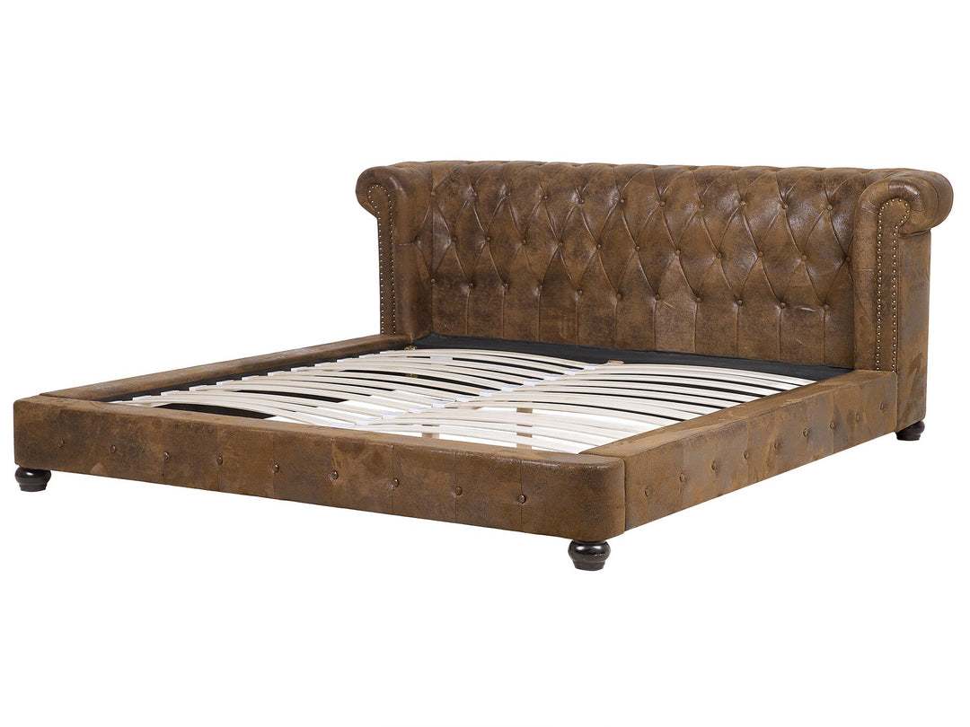 Faux Suede EU Super King Size Bed Brown Cavaillon