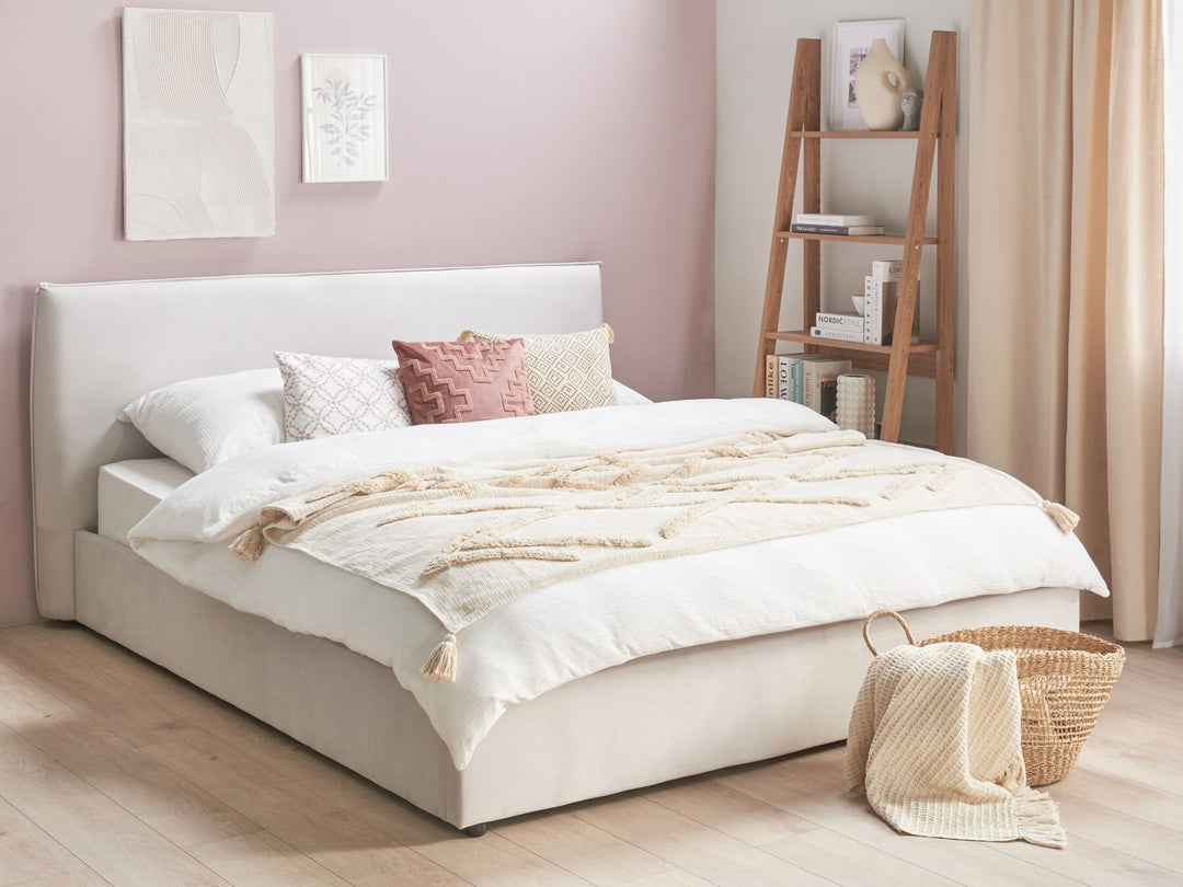 Velvet EU Super King Size Ottoman Bed Off-White Lavaur