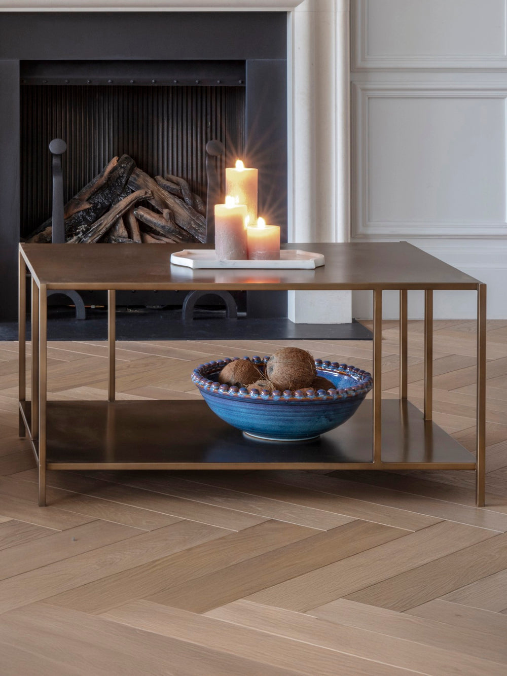 Libra Brooks coffee table in brushed champagne metal finish