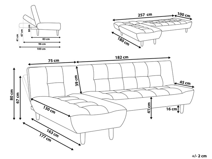 Modular Corner Sofa Bed 4 Seater Fabric Red Right Hand Ash