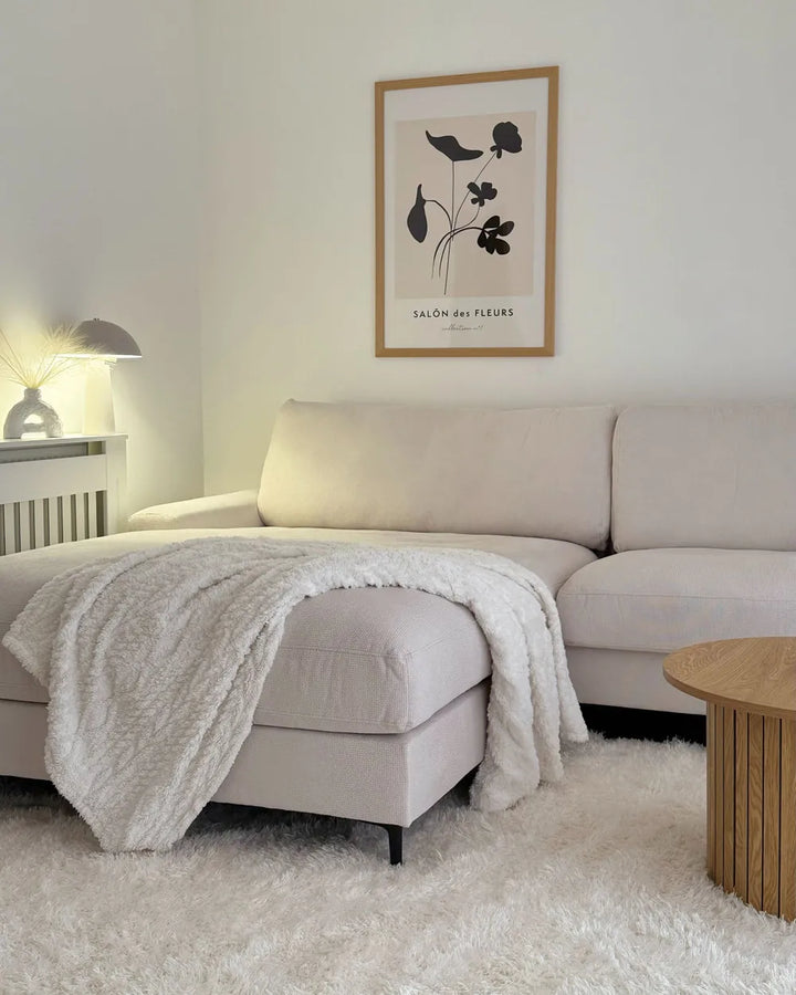 Corner Sofa 3 Seater Chenille Off-White Right Hand Emilio